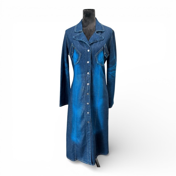 Vintage Baby Phat Y2K Denim Maxi Dress XL Metallic Print - Picture 1 of 15